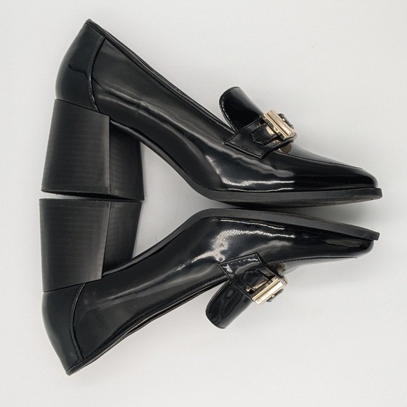 Alex Marie Platform Loafer Heels Women's 9.5 Gold Buckle Black Patent Leather - Picture 2 of 8